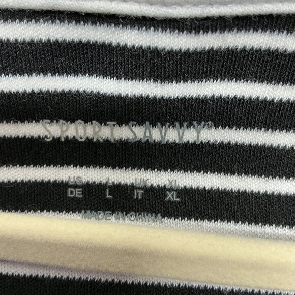 Large Set Sport Savvy Striped/Solid French Terry Short Sleeve & Crop Pant Set - Picture 3 of 13